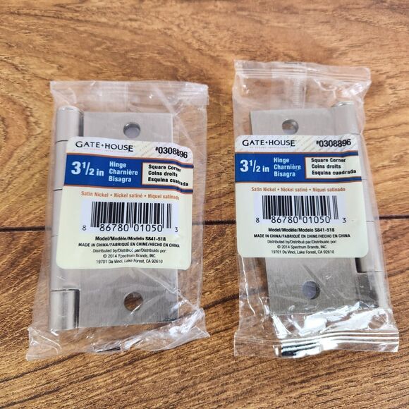 Satin Nickel 3 1/2" Gate House Residential Door Hinges Square Corners Set Of (2) - Picture 1 of 2